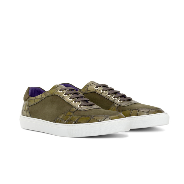 Low Top Trainer Painted Croco Olive x Lux Suede Khaki
